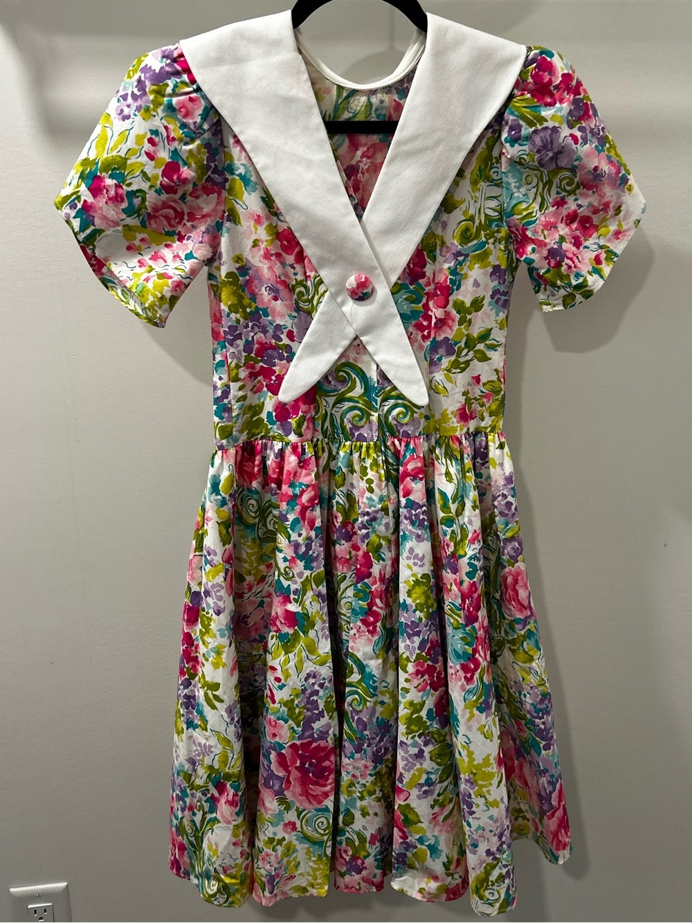 Vintage Manhattan 80s Floral Dress 🇨🇦 Girls Size 12 Scalloped Neck - Picture 6 of 15